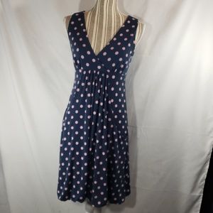 Max & Cleo Navy w/ Pink Dots Dress w/Pockets Size XSmall